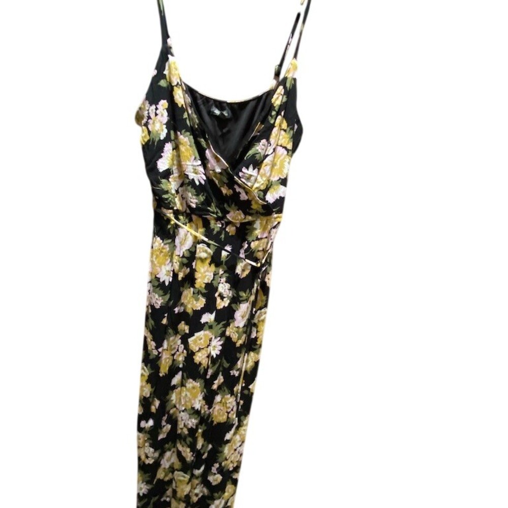 Lily Rose Maxi Dress Womens M Black Yellow Pink Floral Faux Wrap V-Neck